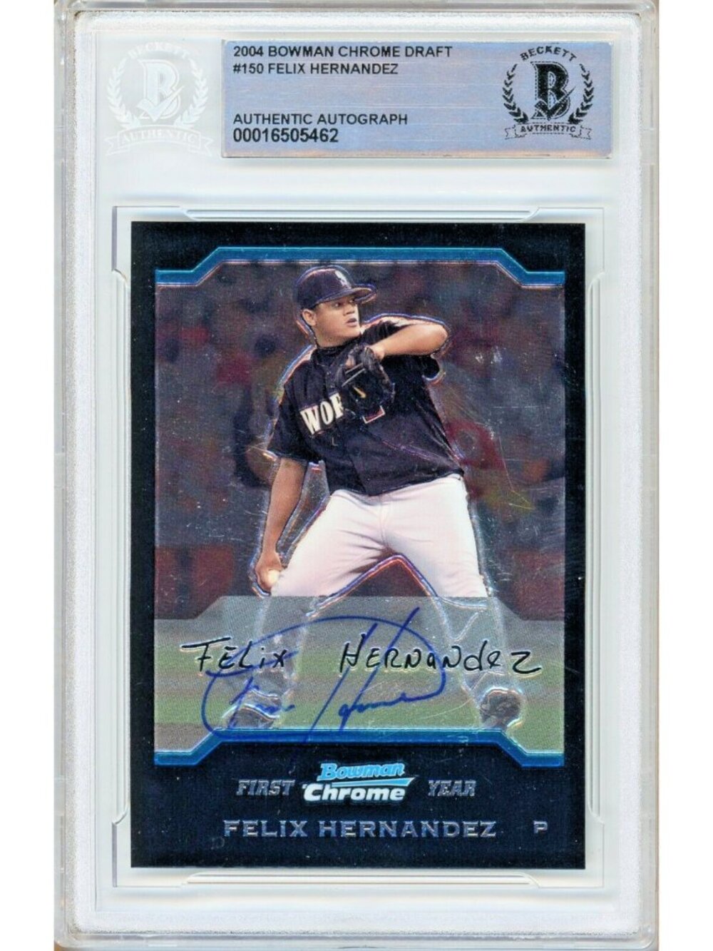Felix Hernandez Signed 2004 Bowman Chrome Draft #150 RC Mariners BAS Slabbed